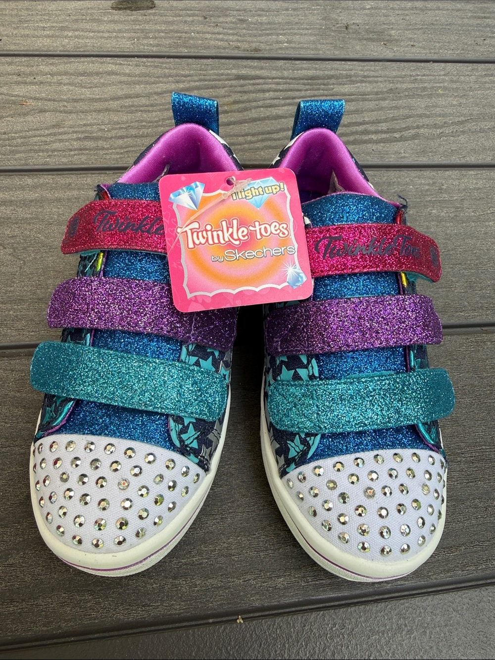 Skechers Twinkle Toes Girls' Glitter Light-Up Sneakers - Teal, Purple, Pink